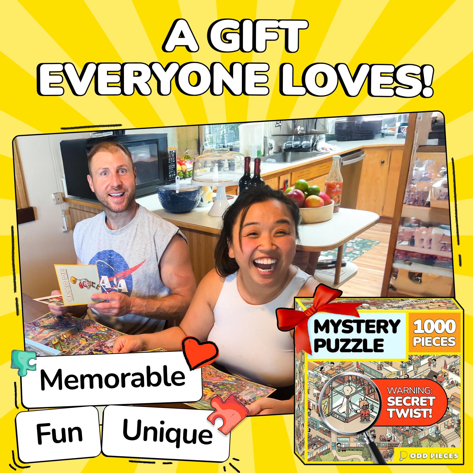 Odd Pieces Odd Pieces Mystery Jigsaw Puzzle-1,000 Pcs Mystery Puzzle with Storytelling Comics, Secret Ending-1000 Piece Puzzle for Adults & Kids 19.7\'\' x 27.6\'\' Frameable Magic Puzzle Art (Snack Attack)