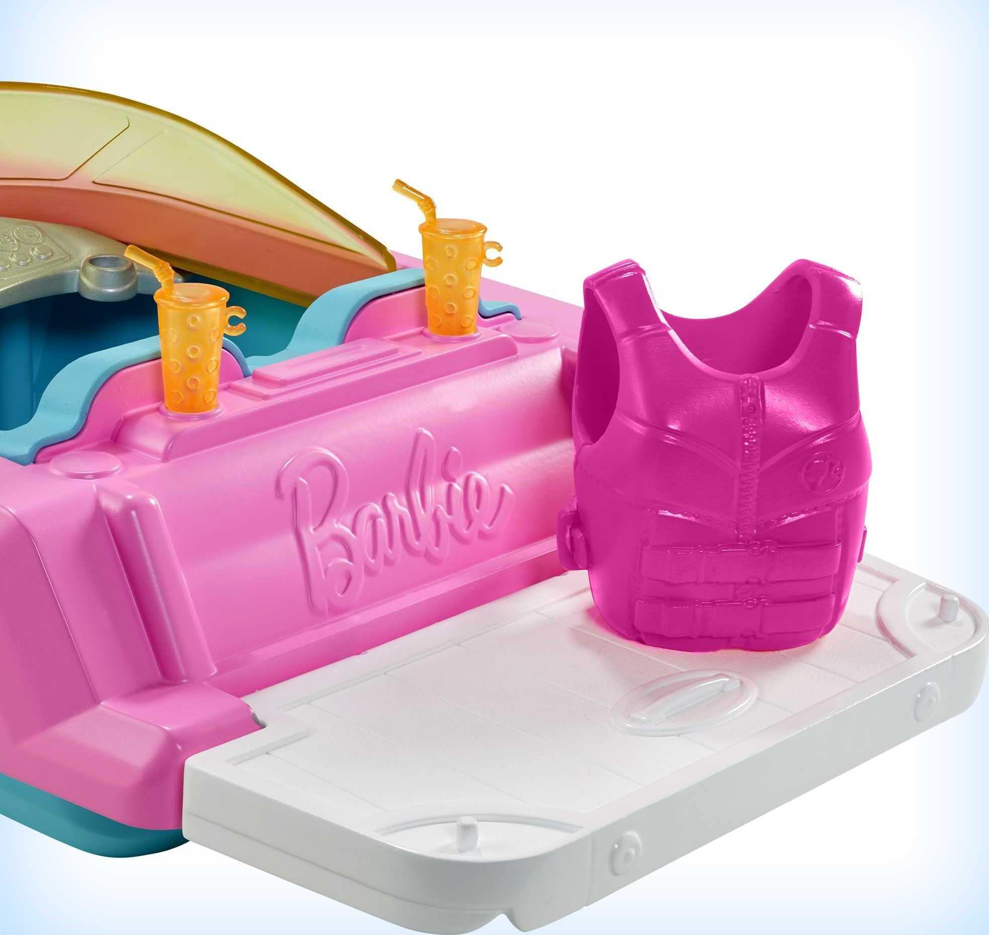 Barbie Barbie Toy Boat with Pet Puppy, Life Vest and Beverage Accessories, Fits 3 Dolls and Floats in Water