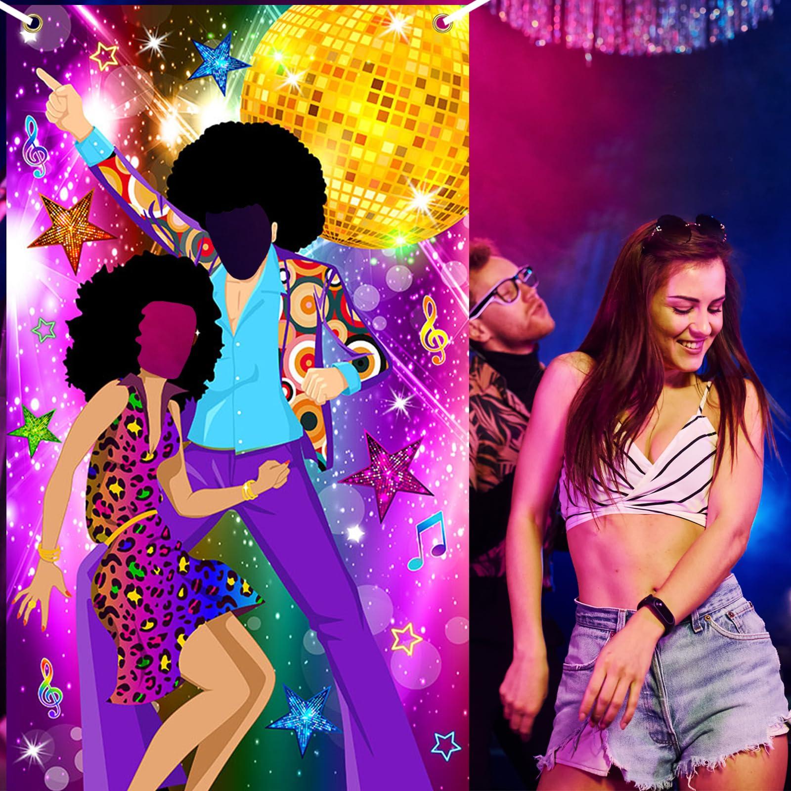 Lecheme Lecheme Disco Door Banner with Face Hole 3x6ft 70s Party Decorations 70s Theme Photo Props Party Supplies Face Cutout Photo Background