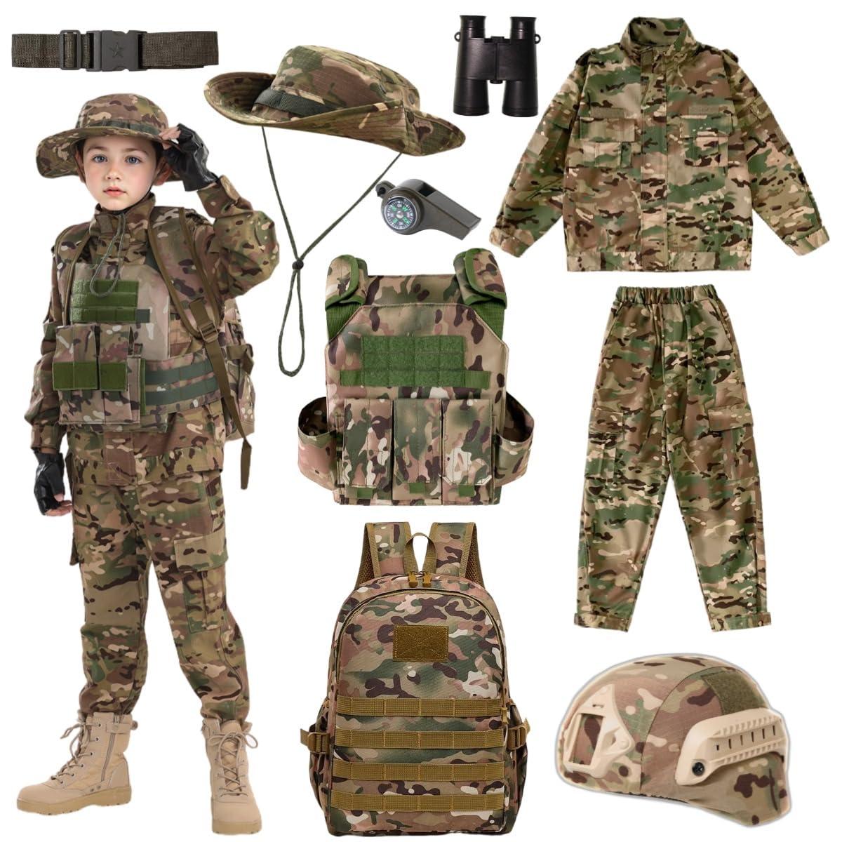 Klocerg Klocerg Children\'s Army Special Forces Clothing Children\'s Camouflage Single Soldier Clothing Helmet Backpack Soldier Boy (12-13/150)