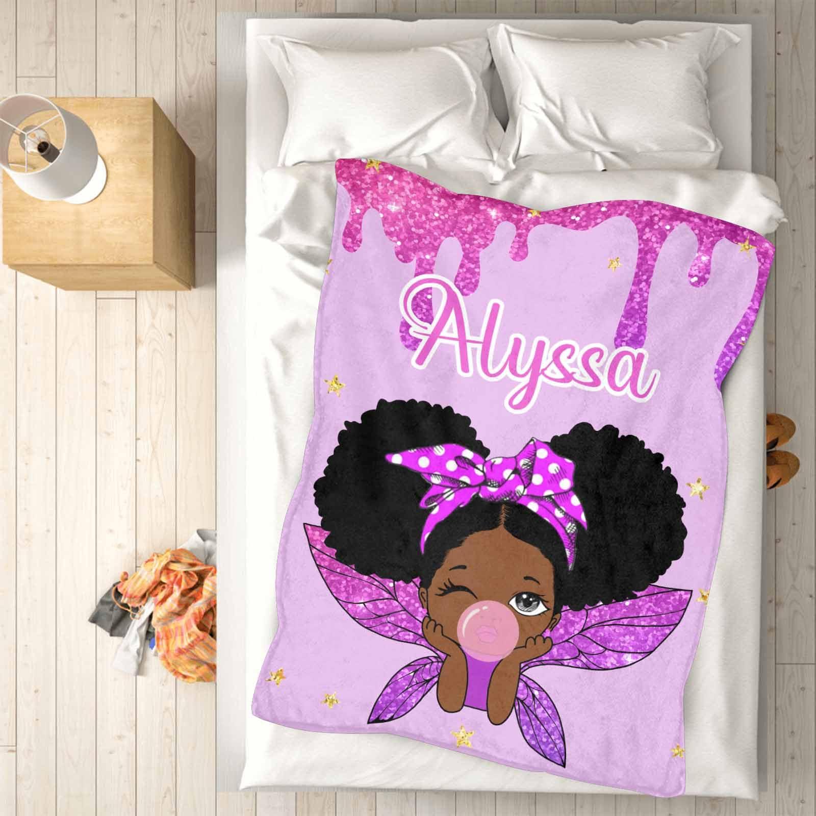 YESCUSTOM YESCUSTOM Personalized American African Girl Throw Blanket for Girls Babies Kids Boys, Custom Black Girl Blankets with Name Baby Blanket Gift for New Mother Toddler Daycare Nursery School