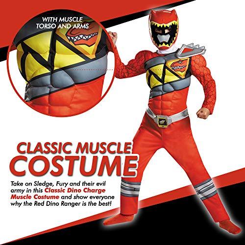 Disguise Red Power Rangers Costume for Kids. Official Licensed Red Ranger Dino Charge Classic Muscle Power Ranger Suit with Mask for Boys & Girls, Medium (7-8)
