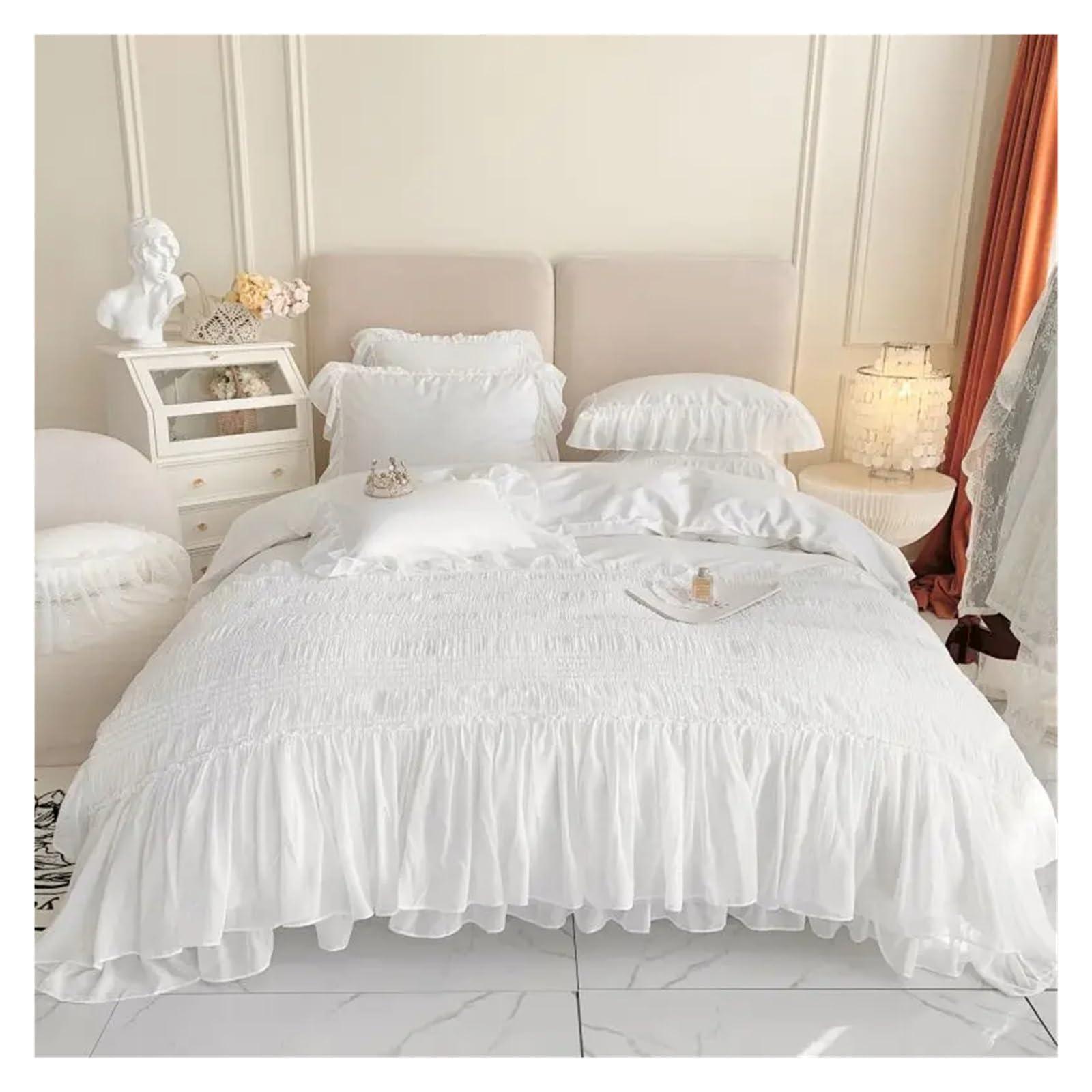 ADovz ADovz 4pcs Bedding Set Egyptian Cotton Bedlinen Ruffle Duvet Cover Flat Sheet Pillowcase White Bed Set for Girls,Bed Sheets