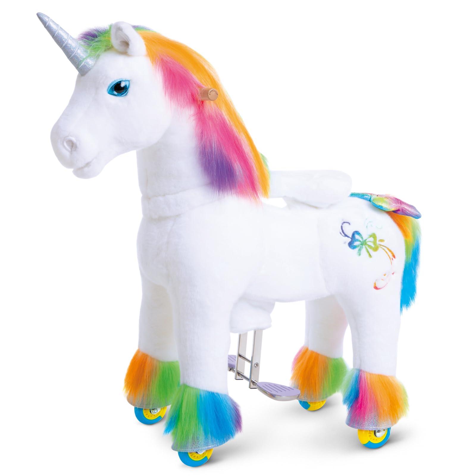 PonyCycle PonyCycle Ride on Rainbow Unicorn Toys Pony Cycle Premium Model X- Riding Horse for Kids 4-8 Size 4 Riding Unicorn No Electricity Mechanical Giddy up Pony Plush Toy Walking Animals X42