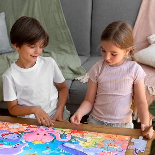 IFLOVE Jumbo Floor Puzzle for Kids World Map Dinosaur Jigsaw Large Puzzles 48 Piece Ages 3-6 for Toddler Children Learning Preschool Educational Intellectual Development Toys 4-8 Years Old
