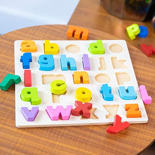 New Classic Toys New Classic Toys Puzzle Alphabet Educational Wooden Toys for 2 Year Old Boy and Girl Toddlers Learn The Alphabet, Multi-Colour Colour, Lowercase