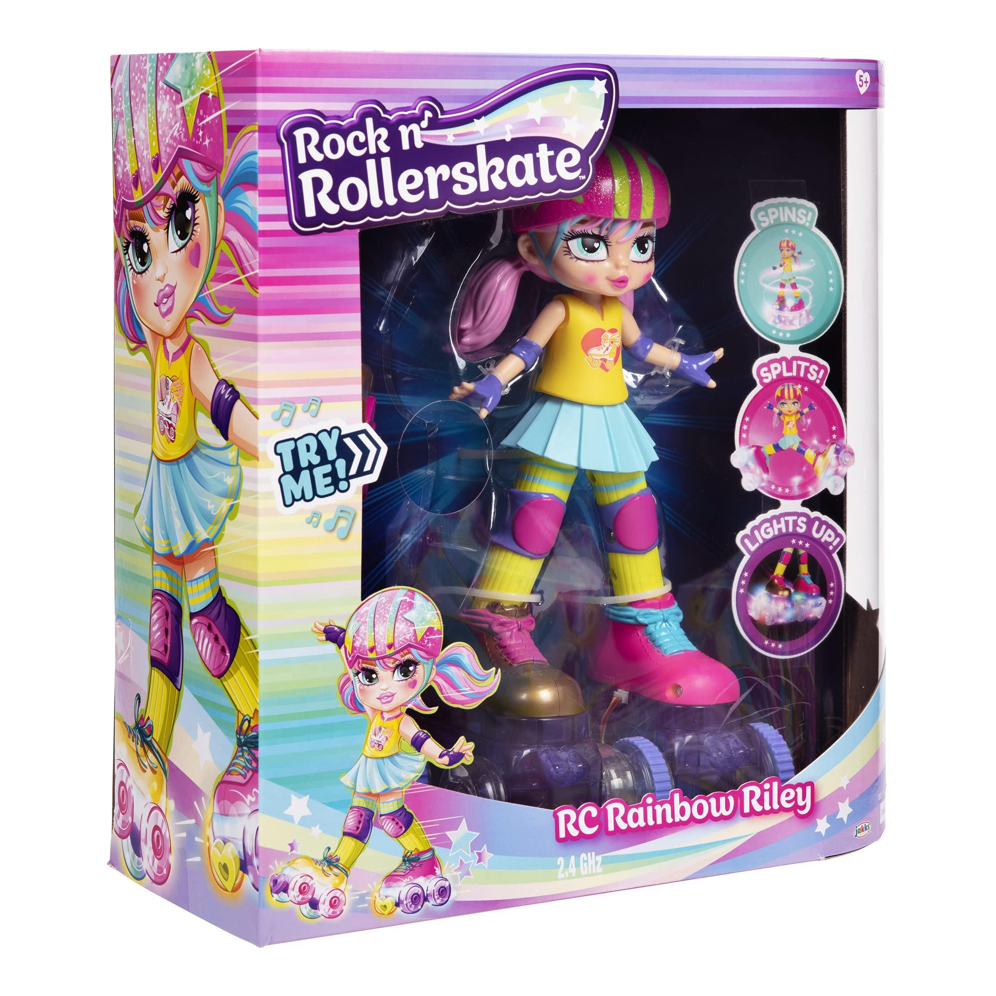 Roller Girl JAKKS Pacific Rock N Rollerskate Doll Rainbow Riley Light Up Remote Control Rollerskating Doll - Plays Music and Skates!, 10\" H