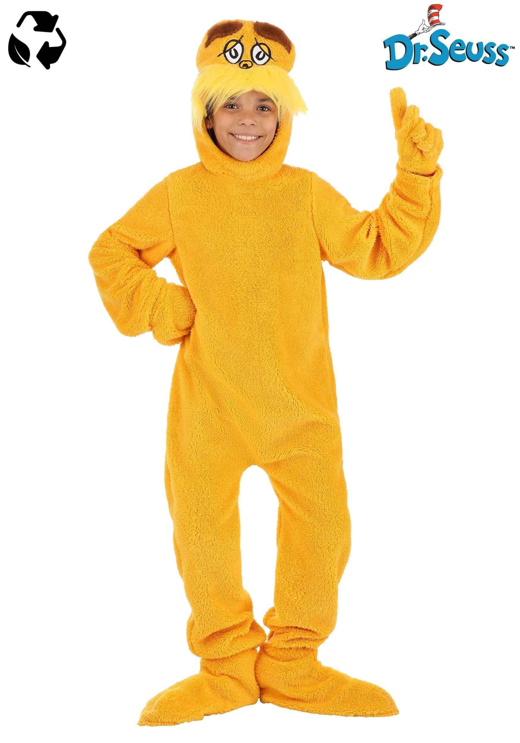 Fun Costumes Fun Costumes Child Dr. Seuss The Lorax Costume - Size -Deluxe Jumpsuit with Plush Hood, Hand Covers, and Foot Polyester Microfiber Fleece Officially Licensed Large