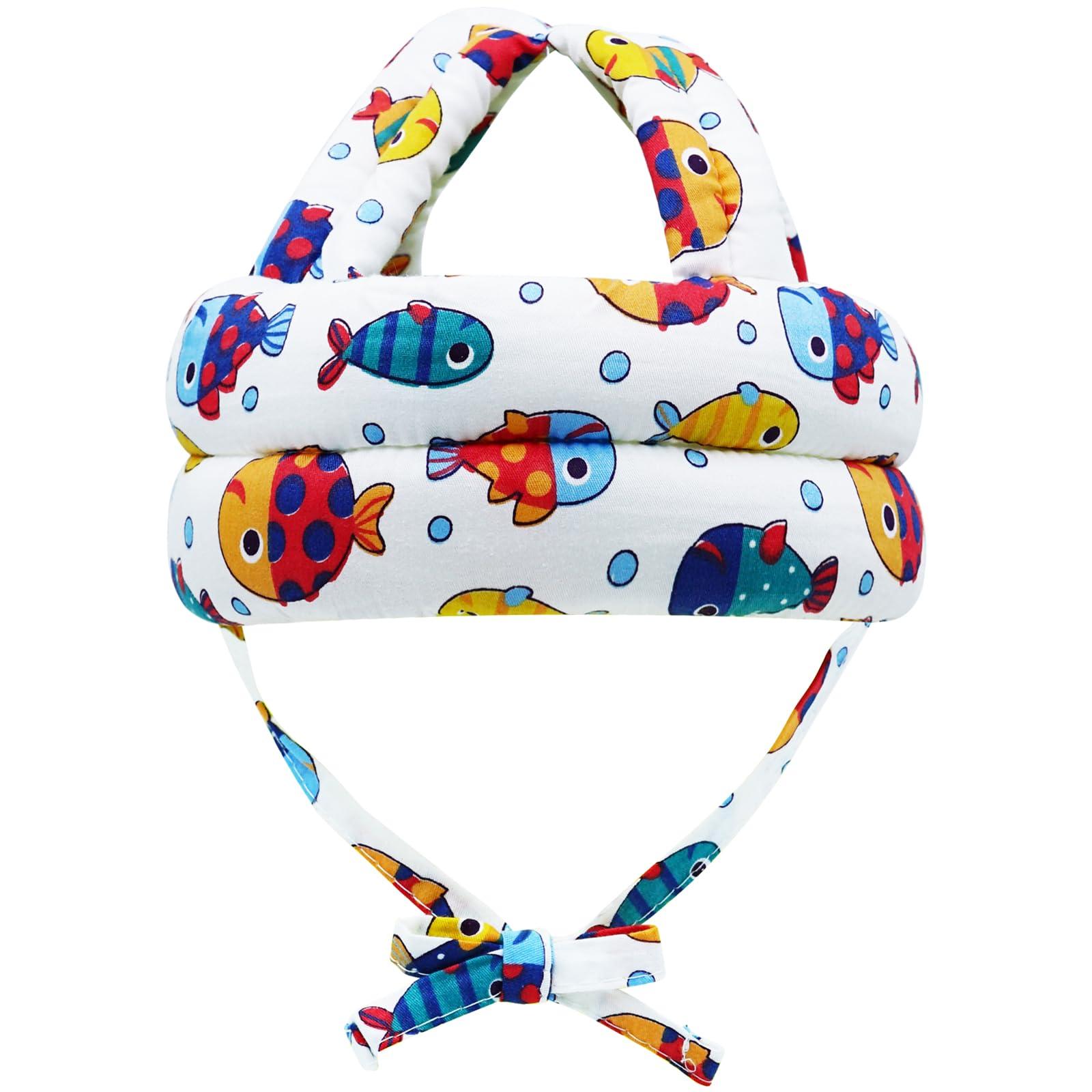 CUXFLS Baby Head Protector Infant Helmet No Bumps Safety Head Cushion for Crawling Walking Running, Adjustable Toddler Head Protector Safety Headguard (Fish)