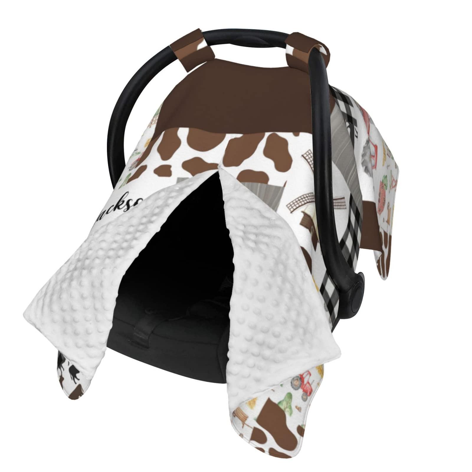 Munific Personalized Watercolor Farming Tractor Baby Car Seat Canopy for Babies with Name, Custom Car Seat Covers for Girls Boys, Peekaboo Opening Minky Nursing Cover Infant Car Seat Canopies for Newborn