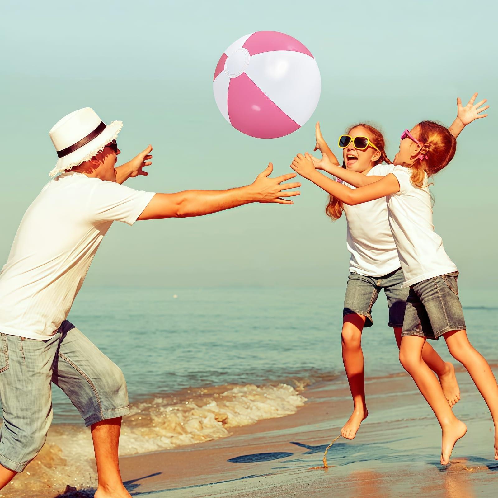 GCQJOQ GCQJOQ 6 Pack Beach Balls, 12 Inches Pink White Large Inflatable Beach Balls Bulk, for Parties, Beach, Pools & Play (16 Inches Before Inflation)