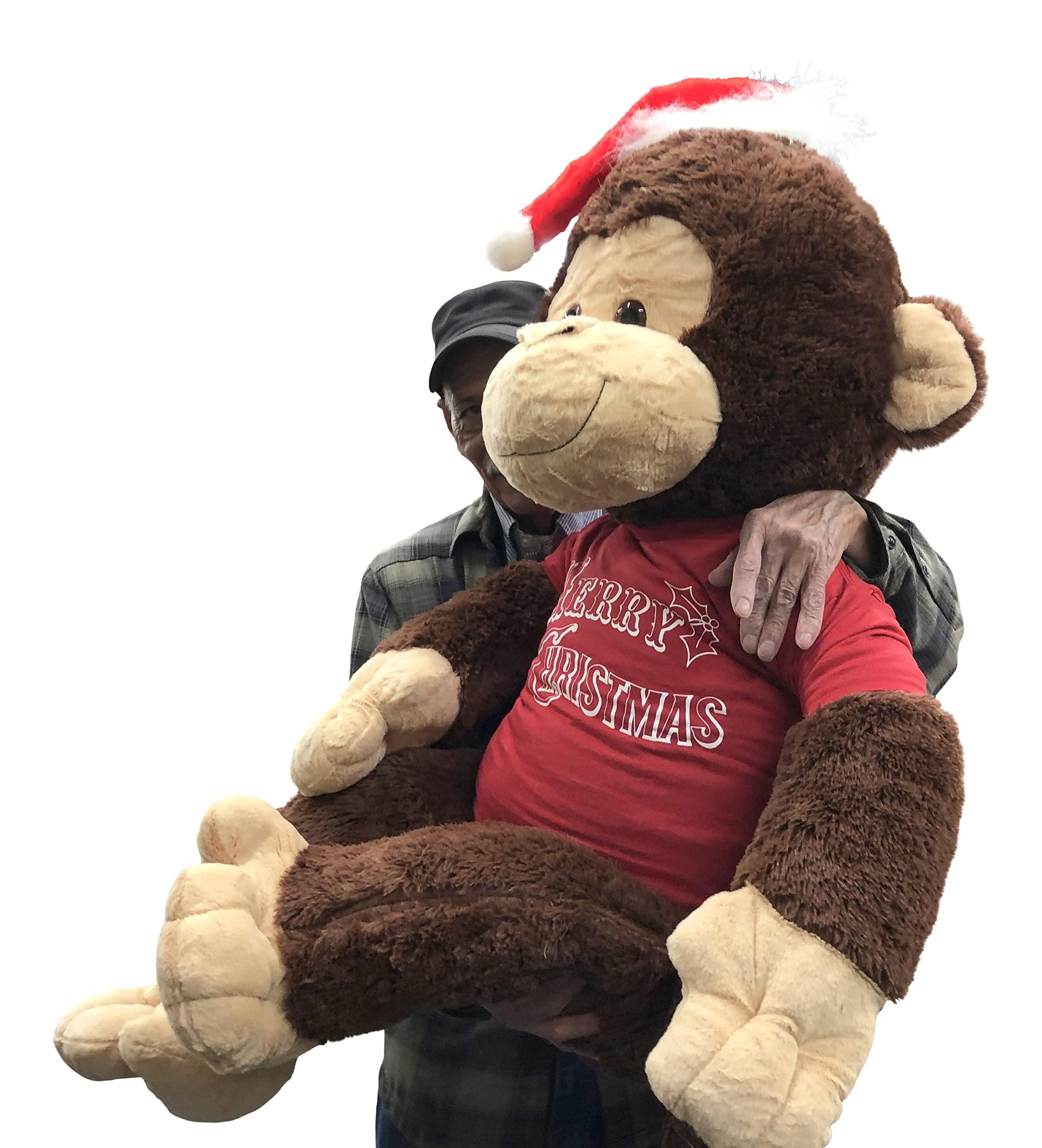 Big Plush Big Plush Giant Stuffed Monkey Wears Christmas Hat & Shirt - Large 4-Foot Extra-Soft Jumbo Plush Animal - 48 inches Huge Gigantic Animals - Oversized Monkeys - Hug a Santa Stuffed Animal