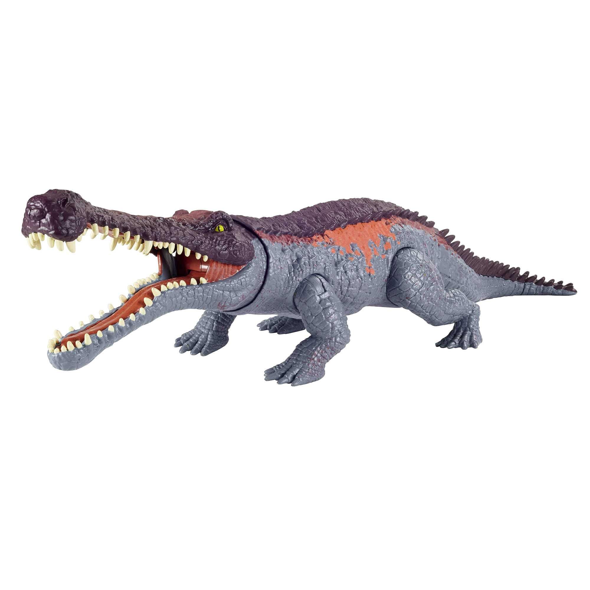 Jurassic World Toys Mattel Jurassic World Massive Biters Sarcosuchus Larger-Species Dinosaur Action Figure, Tail-Activated Strike & Chomp Action