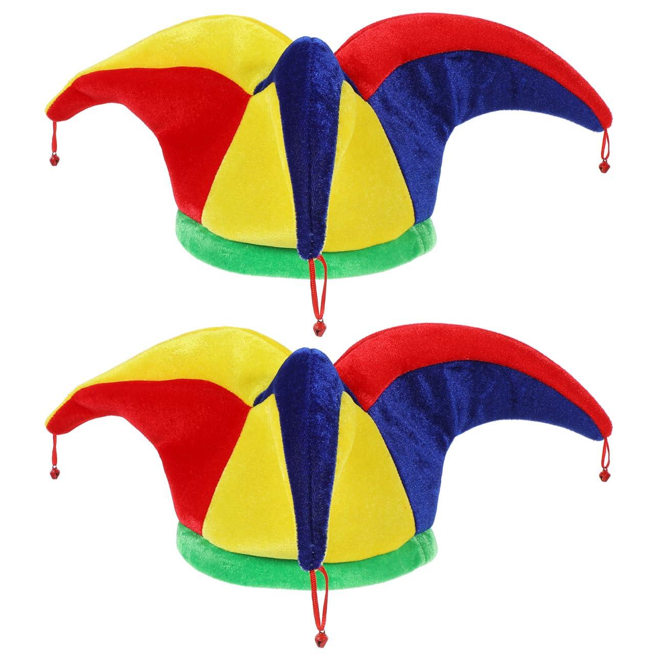 Didiseaon 2Pcs Jester Hat Jester Clown Hat with Bells, Funny Headwear Jester Costume Accessory for Halloween Mardi Gras Carnival Mexico Festival Party Decor