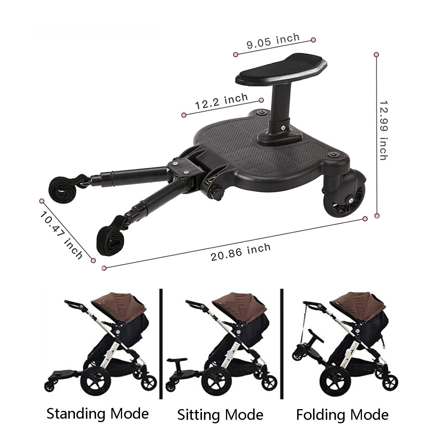 Leefngsun Universal Stroller Board Buggy Board with Detachable Seat, Stroller Glider Board Suitable for Most Brands of Strollers, Stroller Standing Board, Holds Children Up to 55lbs (Black)