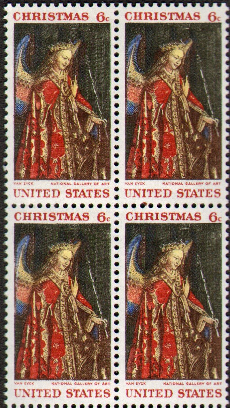 Postage Stamp Christmas Angel Gabriel \"The Annunciation\" by Jan Van Eyck (Scott #1363) Block of 4 x 6 US Postage Stamps