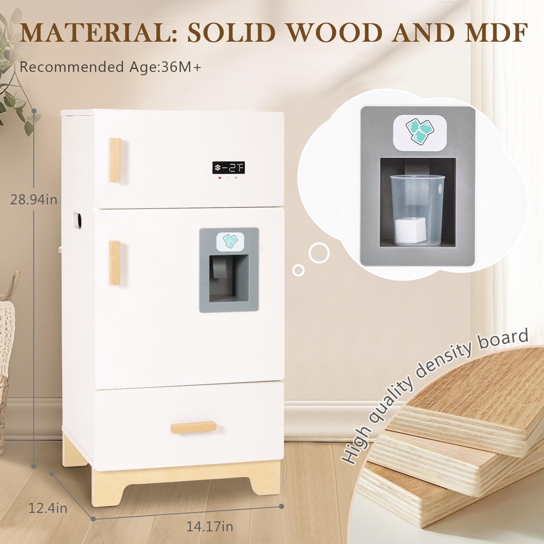 labebe labebe - Kitchen Wooden Fridge | Fridge Freezer for Toddlers, Kids\' Kitchen Playset Toy, Baby Cabinet Refrigerator Pretend Play Furniture White for Children Boy & Girl(15.8\" 13.827)