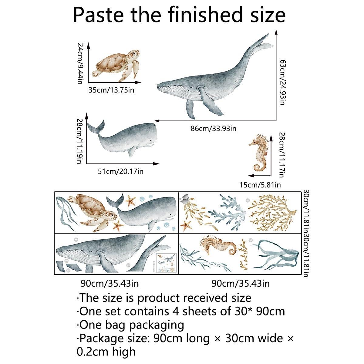 NXUEBDU NXUEBDU Under The Sea Wall Decals Large Whale Shark Wall Stickers Ocean Animals Wall Decals Baby Kids Boys Girls Room Bedroom Wall Decor