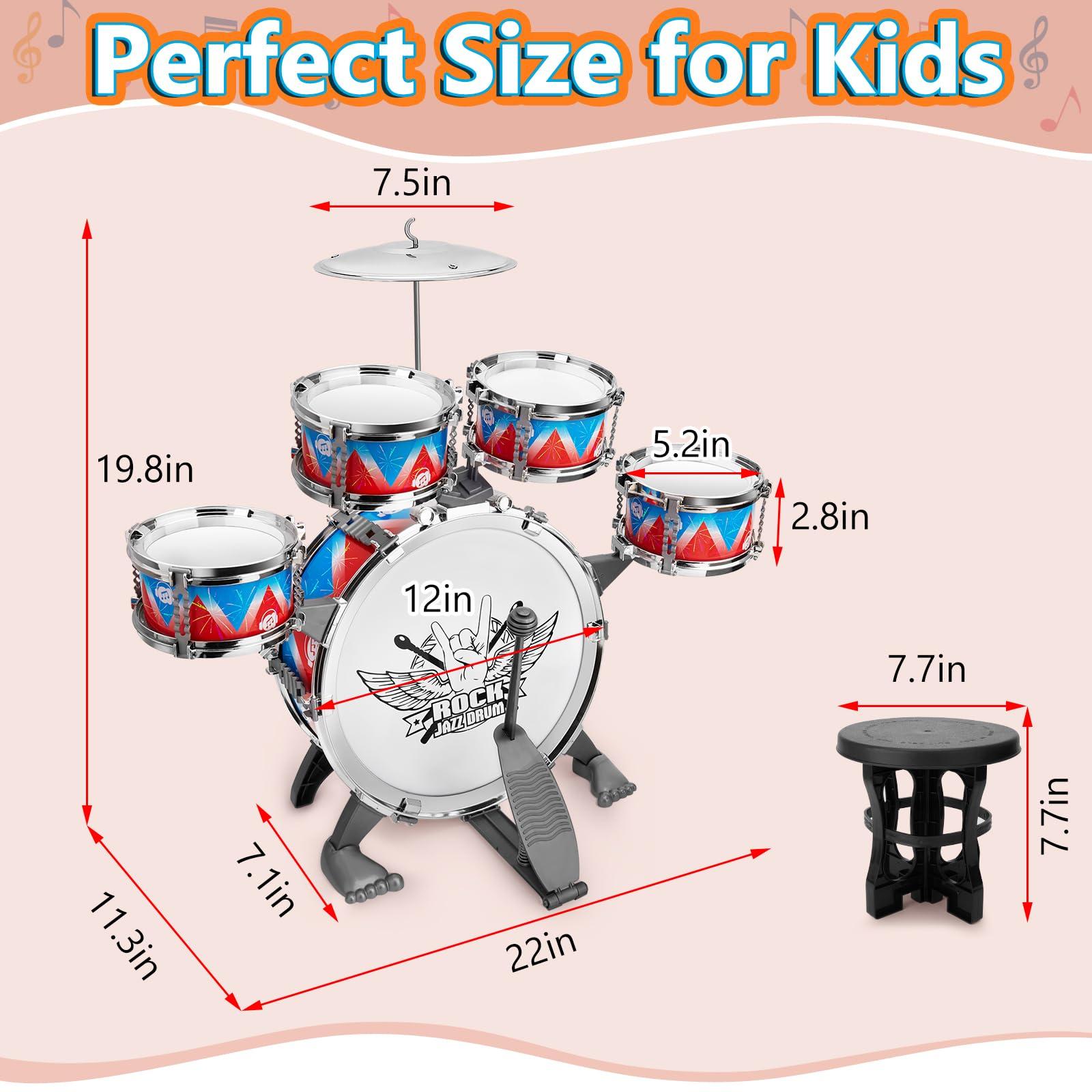 CHADRIGIVS Toddlers Drum Set Kids Jazz Drum Kit Band Rock Drum for 3-5 Years Old Perfect Birthday Xmas Gift - Early Learning Musical Toy Set with Easy Assembly
