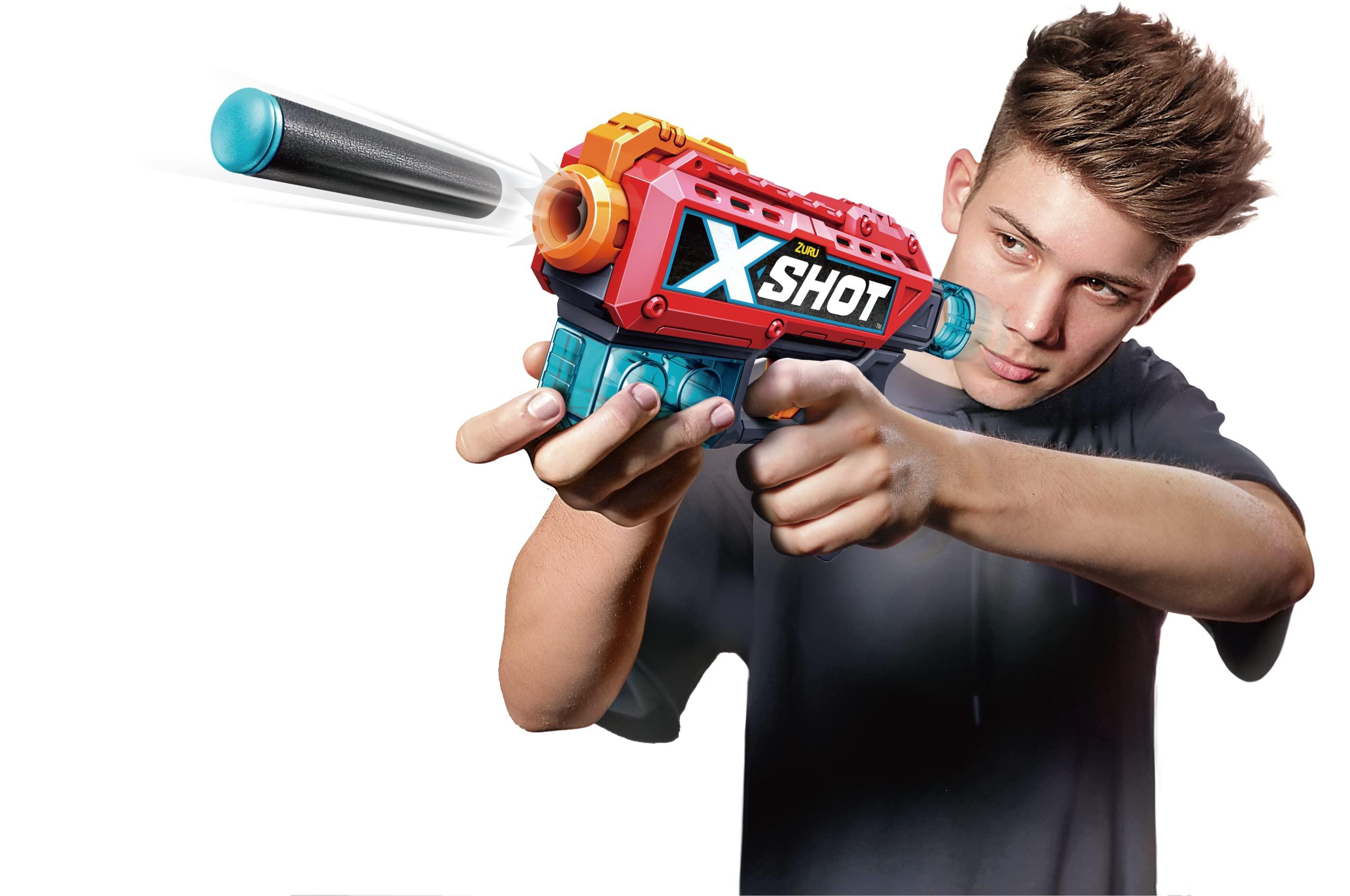 XShot Excel 2 Reflex 6 + 2 Kickback (4 Pack + 48 Darts + 3 Shooting Targets) by ZURU, X-Shot Red Foam Dart Blaster, Toy Blaster, Rotating Barrels, Toys for Kids, Teens, Adults (Red)