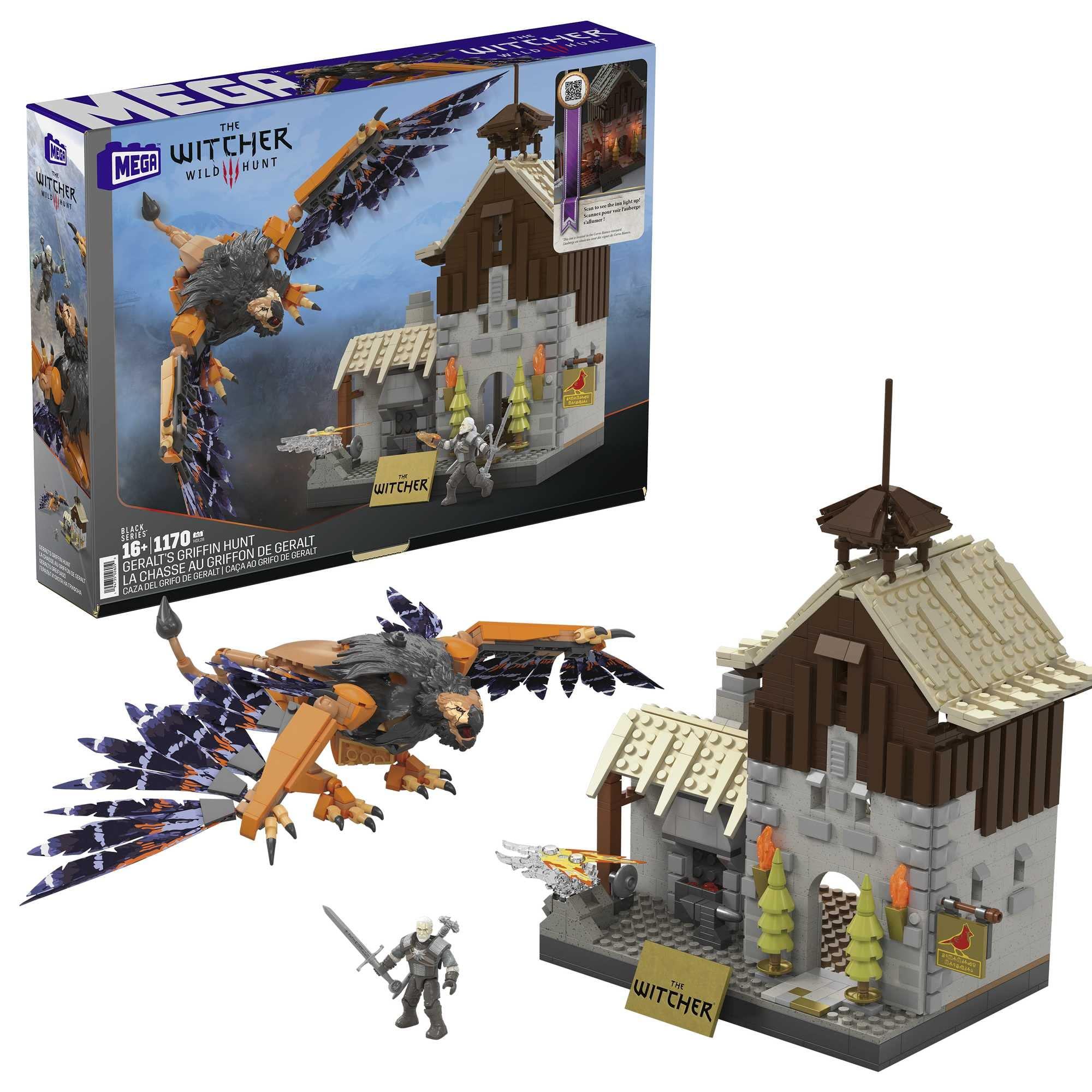 Mega MEGA The Witcher Building Toys Set, Geralts Griffin Hunt with 1170 Pieces, 1 Micro Action Figure and Accessories, Adult Collectible