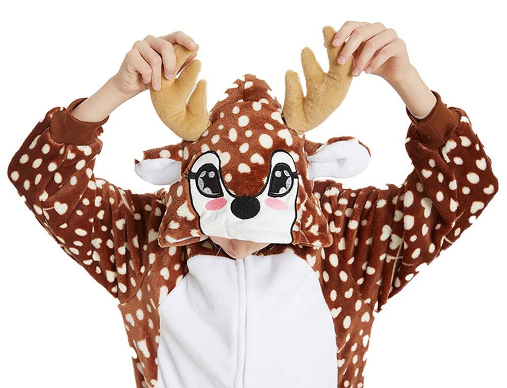 CALANTA CALANTA Deer Onesie Kids Reindeer Costume Girls Animal Pajamas Halloween Christmas Cosplay Party.Sika Deer.120
