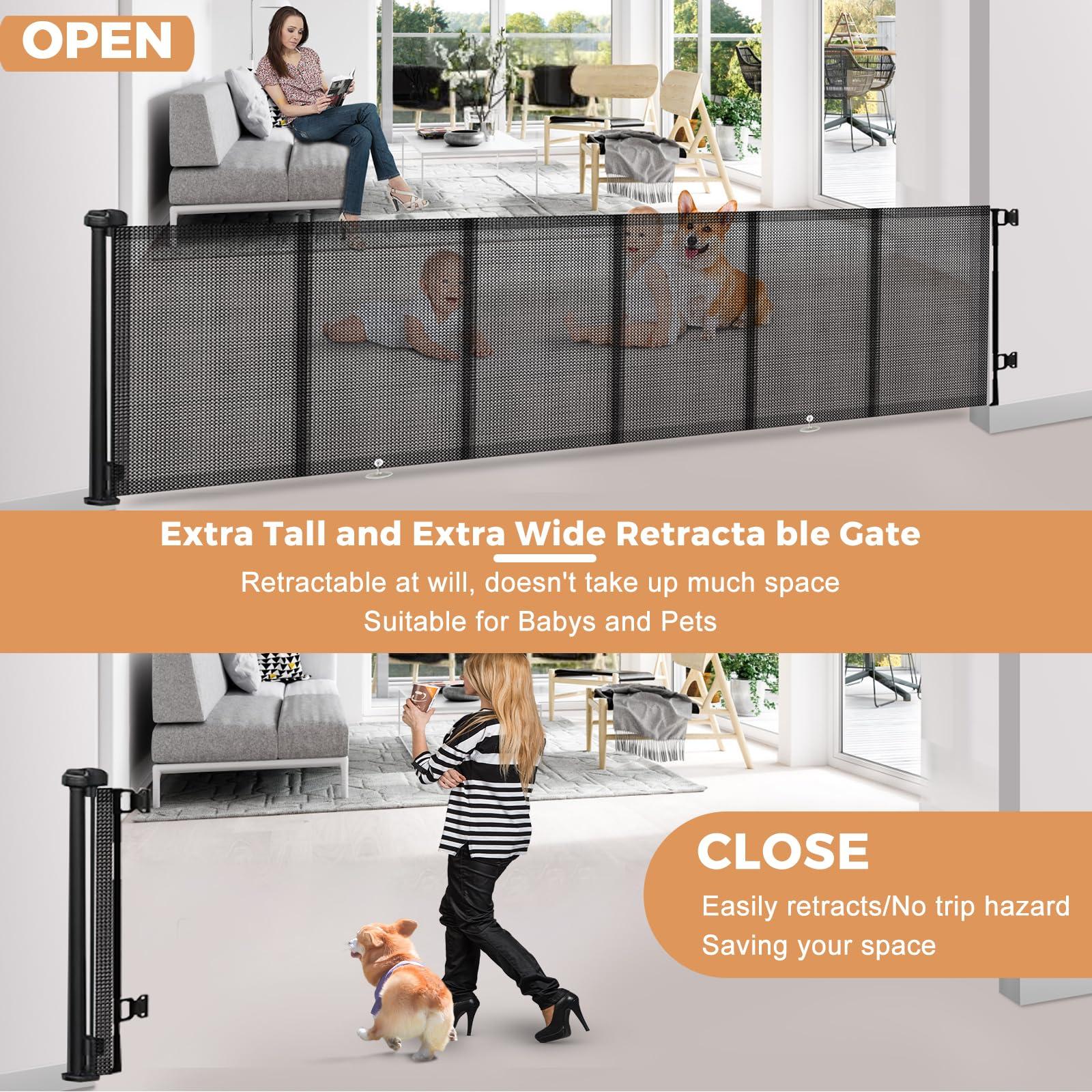 Singdur 150 Inches Extra Wide Retractable Baby Gates,42" Extra Tall mesh Baby gate Retractable, Stairs, Long Baby Gates Indoor Extra Long, Hallways and Doorways, Indoor/Outdoor Use, Black