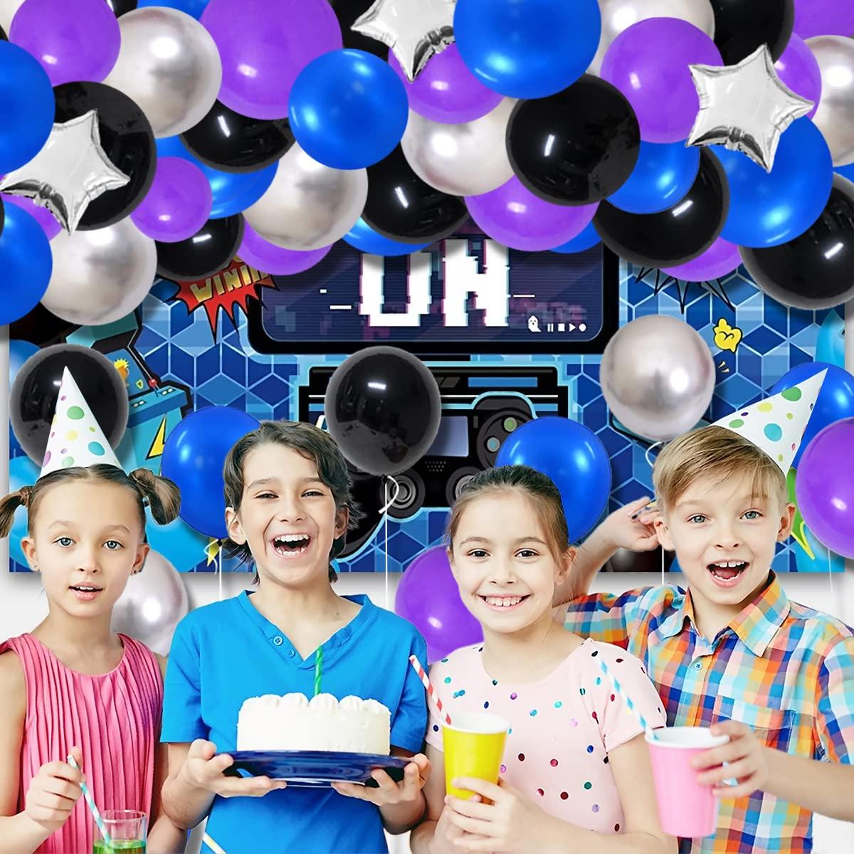 PASOCON Blue Black Purple Balloon Arch Garland Kit - 125PCS Purple Blue Balloons Blue Silver Black Balloons Video Game Birthday Decorations for Video Gaming Miner Birthday Halloween Party Decors