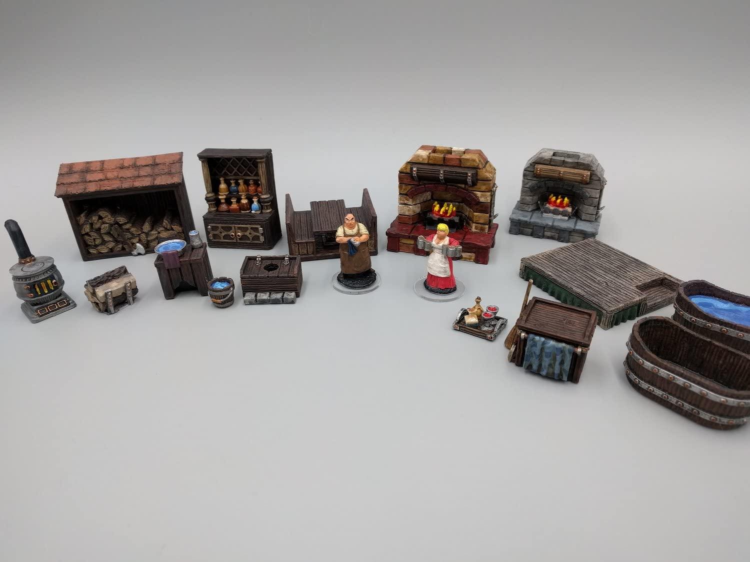 3DEGOS Inn and Tavern Furniture DND Terrain 28mm for Dungeons and Dragons, Warhammer, D&D, Pathfinder, RPG, Miniatures, Age of Sigmar, Tabletop, D and D, Dungeons and Dragons Gifts