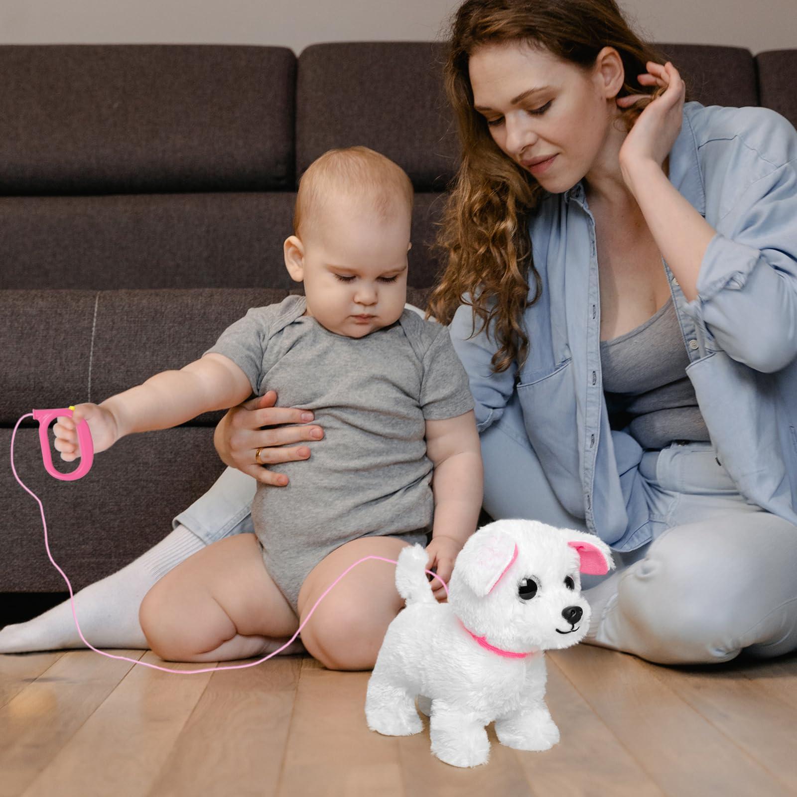 YH YUHUNG YH YUHUNG Walking and Barking Toy Dog with Remote Control Leash Puppy Electronic Pets Interactive Toys for Kids (White)