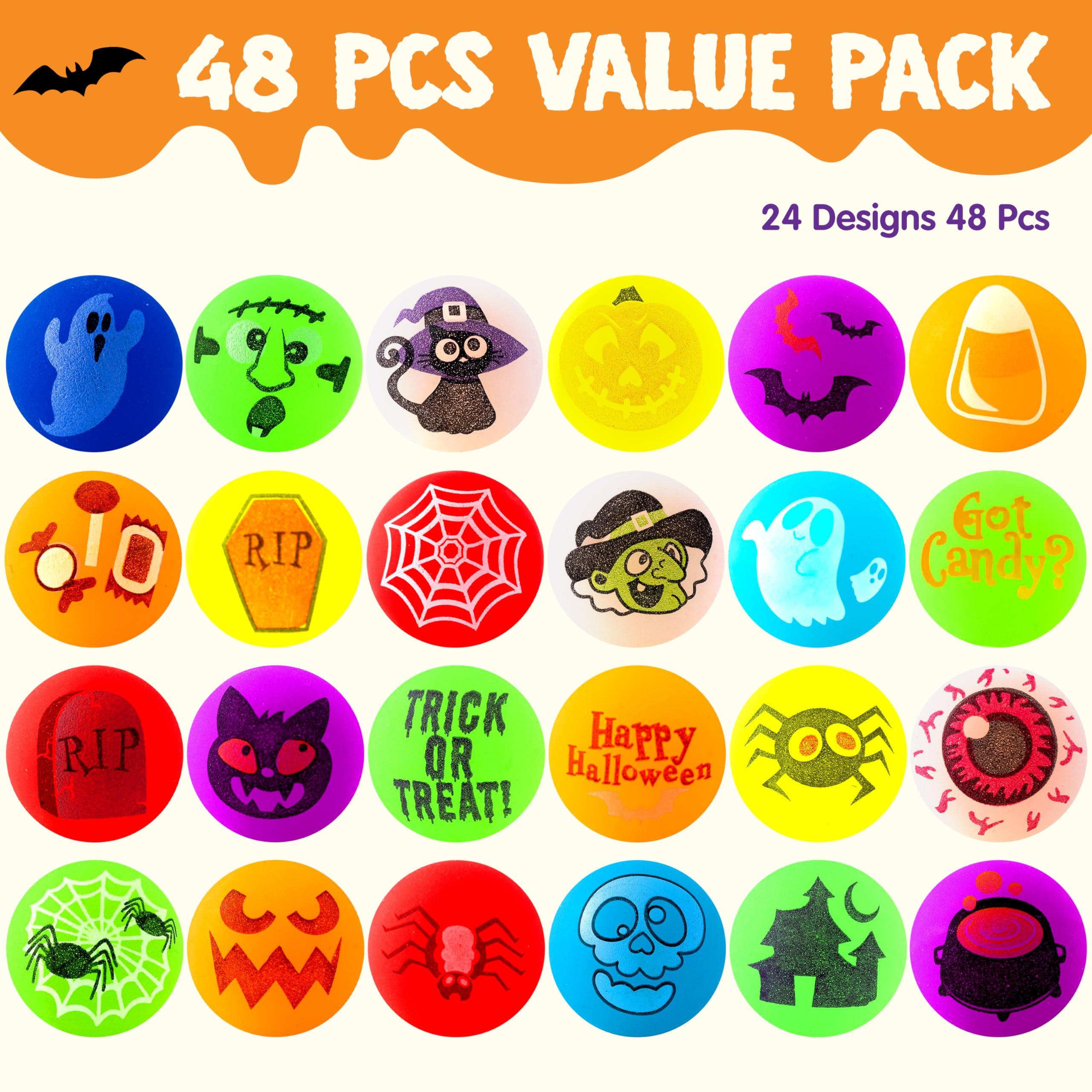 JOYIN JOYIN 24 PCS Glow Halloween Bouncing Balls, Glowing Bouncy Ball Halloween toys for Kids Gift, Halloween Party Favors Bounce Ball Goodie Bag Fillers, Trick or Treats Classroom Exchange Prizes