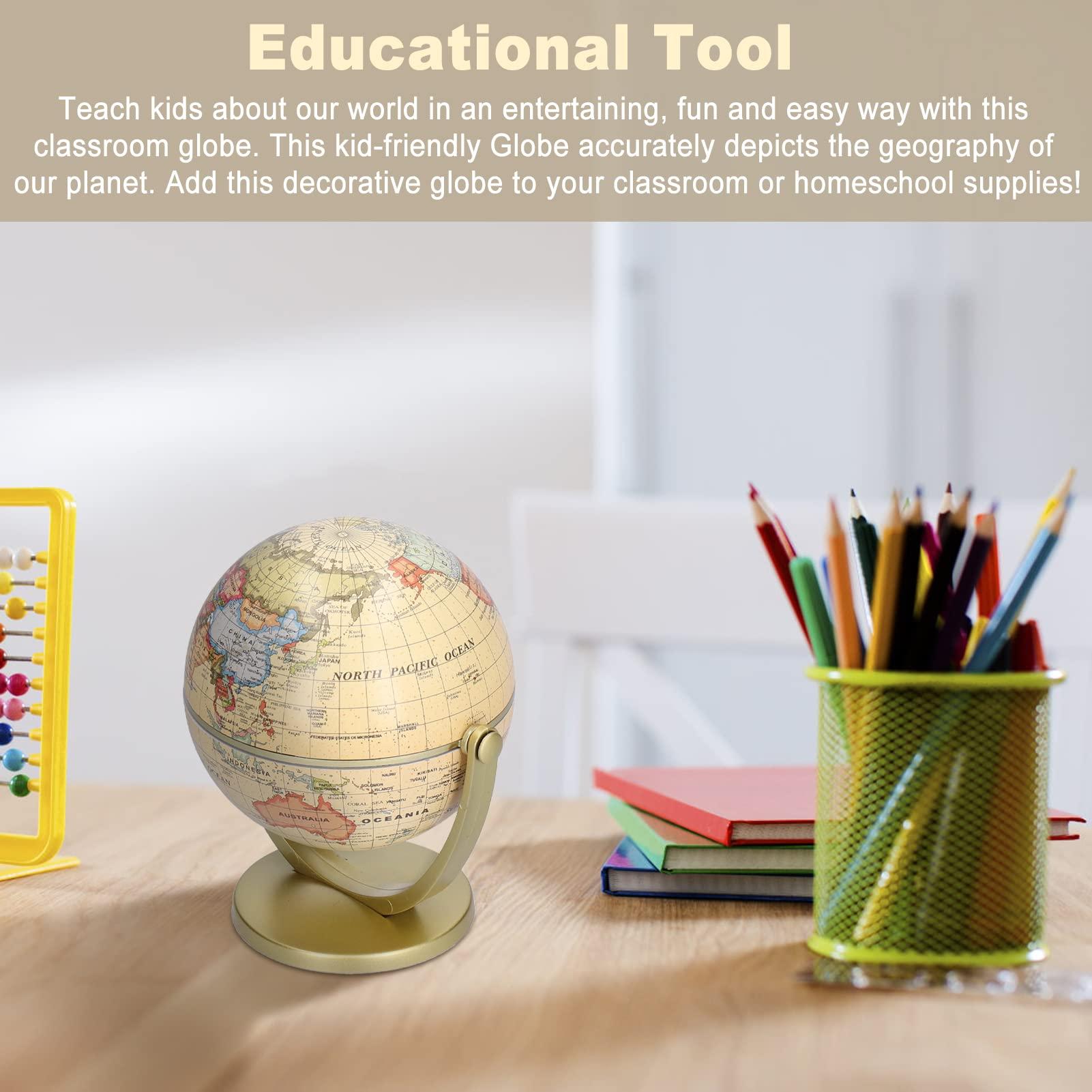 Pilipane Mini Vintage World Globe of the World with Wooden Stand, 10cm Vintage World Globe Built, Antique Decorative Desktop Globe for Adults & Kids, Home Dcor, Office