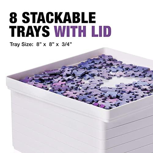 TIDYBOSS 2PK Tidyboss Puzzle Sorting Trays with Lid | Portable Jigsaw Puzzle Accessories Neutral Background Makes Pieces Stand Out Better | Black + White