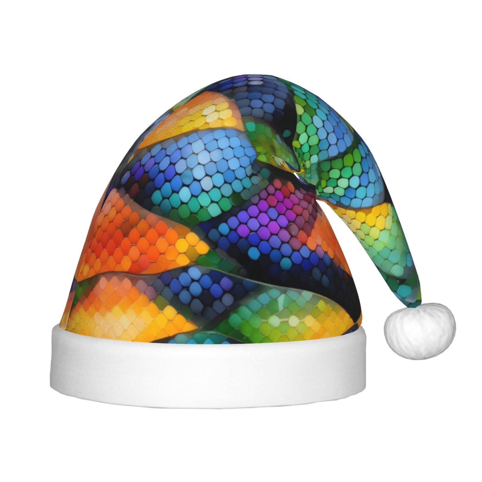DngSer DngSer Rainbow Fish Scale Classic Santa Hat - Plush Christmas & New Year Headwear - Perfect Xmas Party Supplies & Favors
