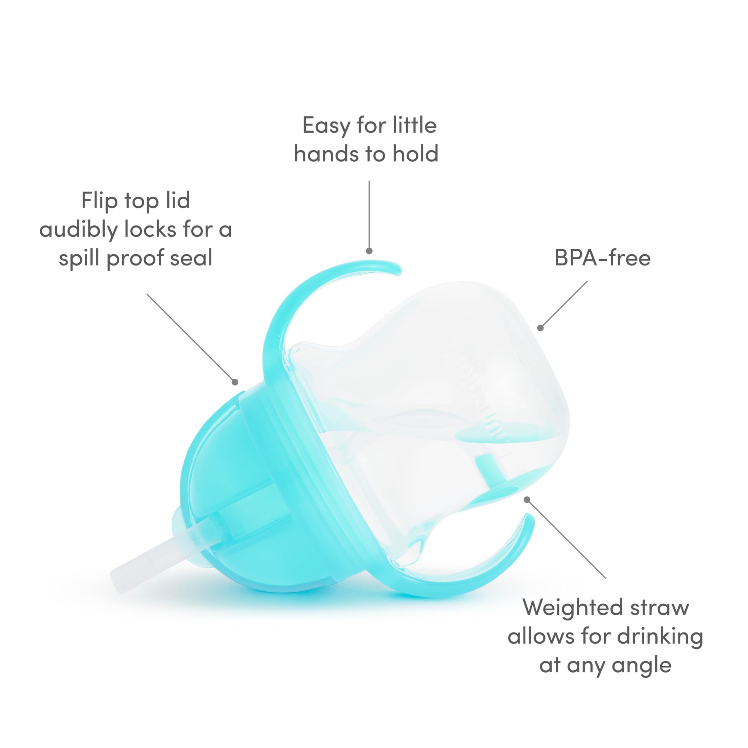 Munchkin Munchkin Any Angle Sippy Cup for Toddlers, Weighted Straw Trainer Cup with Click Lock Lid, 7 Ounce, 2 Pack, Blue/Green