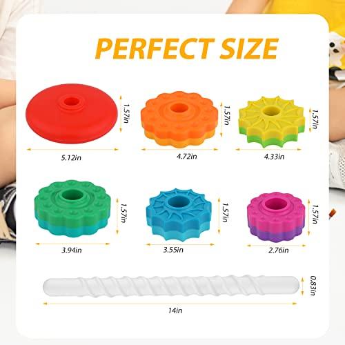 TOYMIS Spinning Stacking Toys, Rainbow Tower Stacker Interesting Rainbow Spinning Wheel Toy BPA Free Early Education Kids Brain Development Toys Family Games for 12 Months +, Develop Cognition Ability