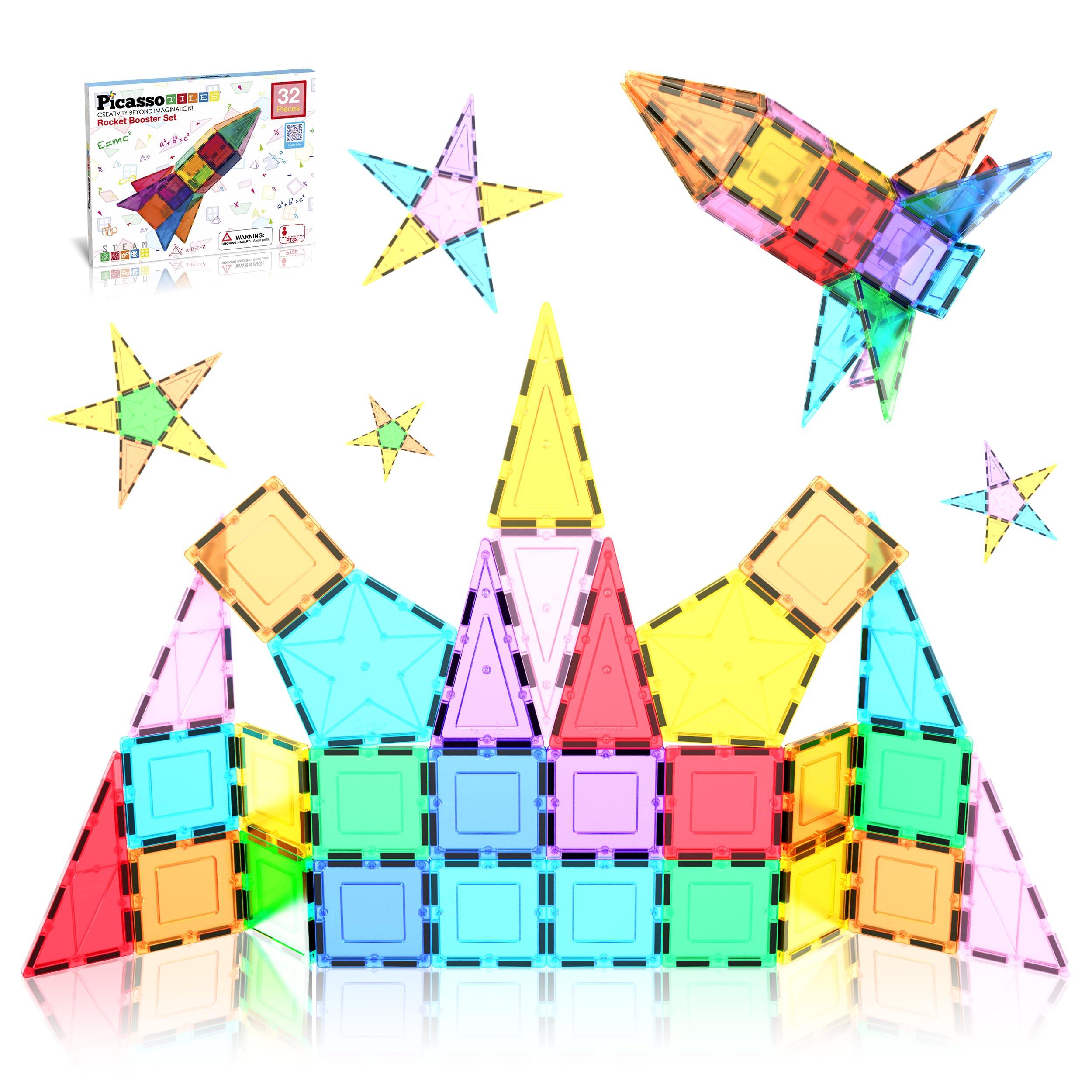 PicassoTiles PicassoTiles Magnetic Building Block Rocket Booster Theme Set Magnet Construction Toy Educational Kit Engineering STEM Learning Playset Child Brain Development Stacking Blocks Playboard PT32