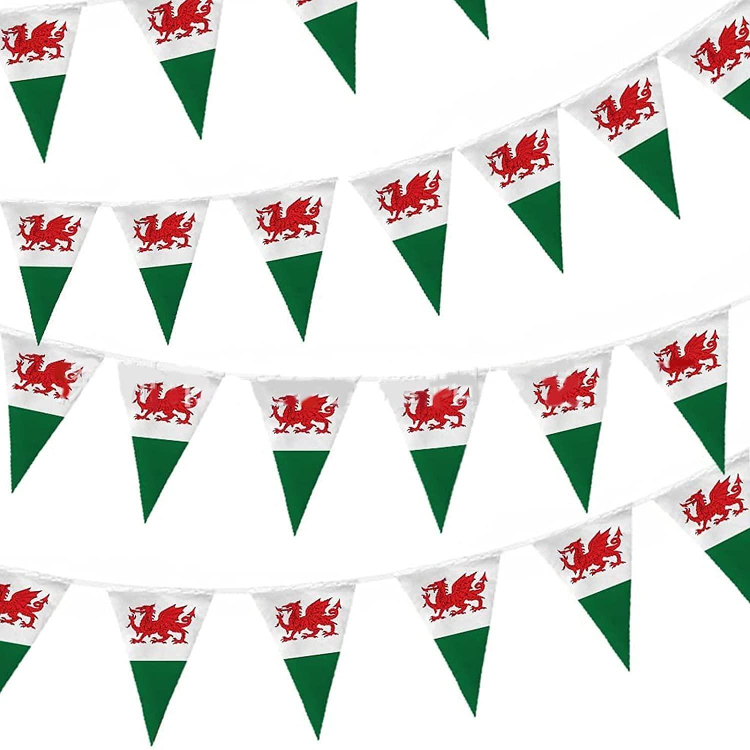 Shatchi 10m Welsh Triangle Bunting Banner Triangle Flags St Georges Day Euro Cricket Rugby Football World Cup Sports Events Street Party Decoration.