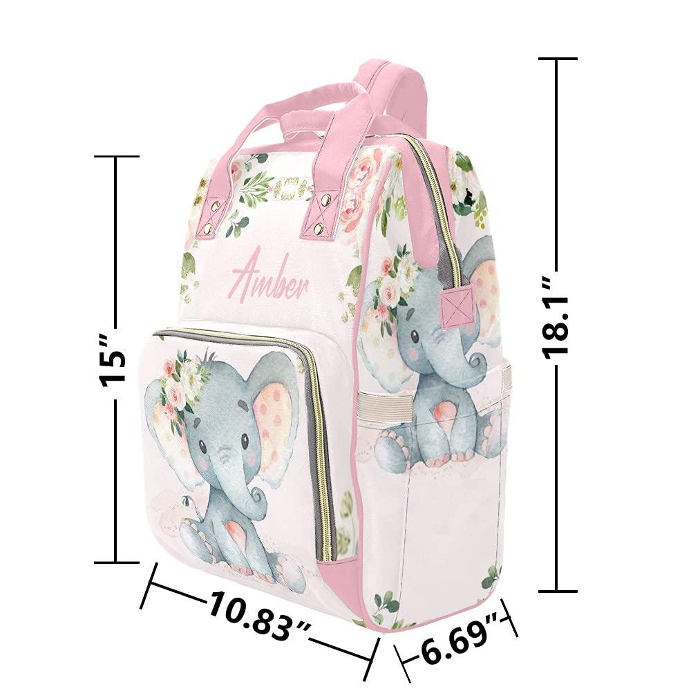 XOZOTY Pink Elephant Diaper Bags Backpack Personalized Baby Bag Nursing Nappy Bag Travel Tote Bag Gifts