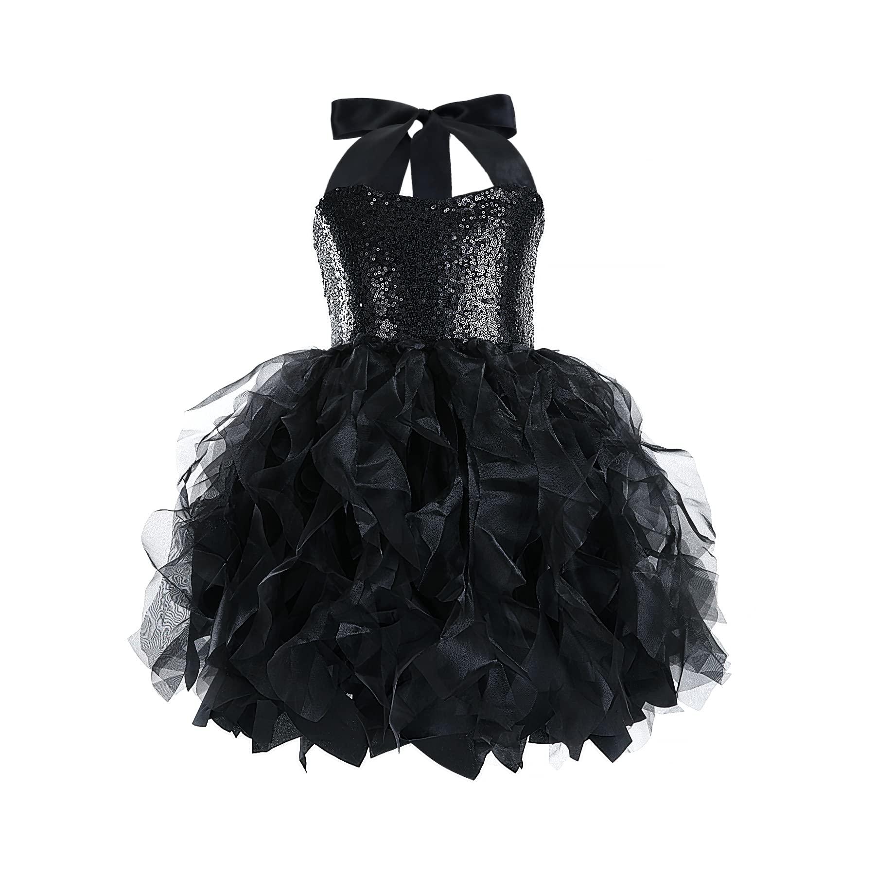 Besutolife Black Tutu Dress for Girls Sequin Tulle Dress for Birthday Party Wedding Dancing 6T