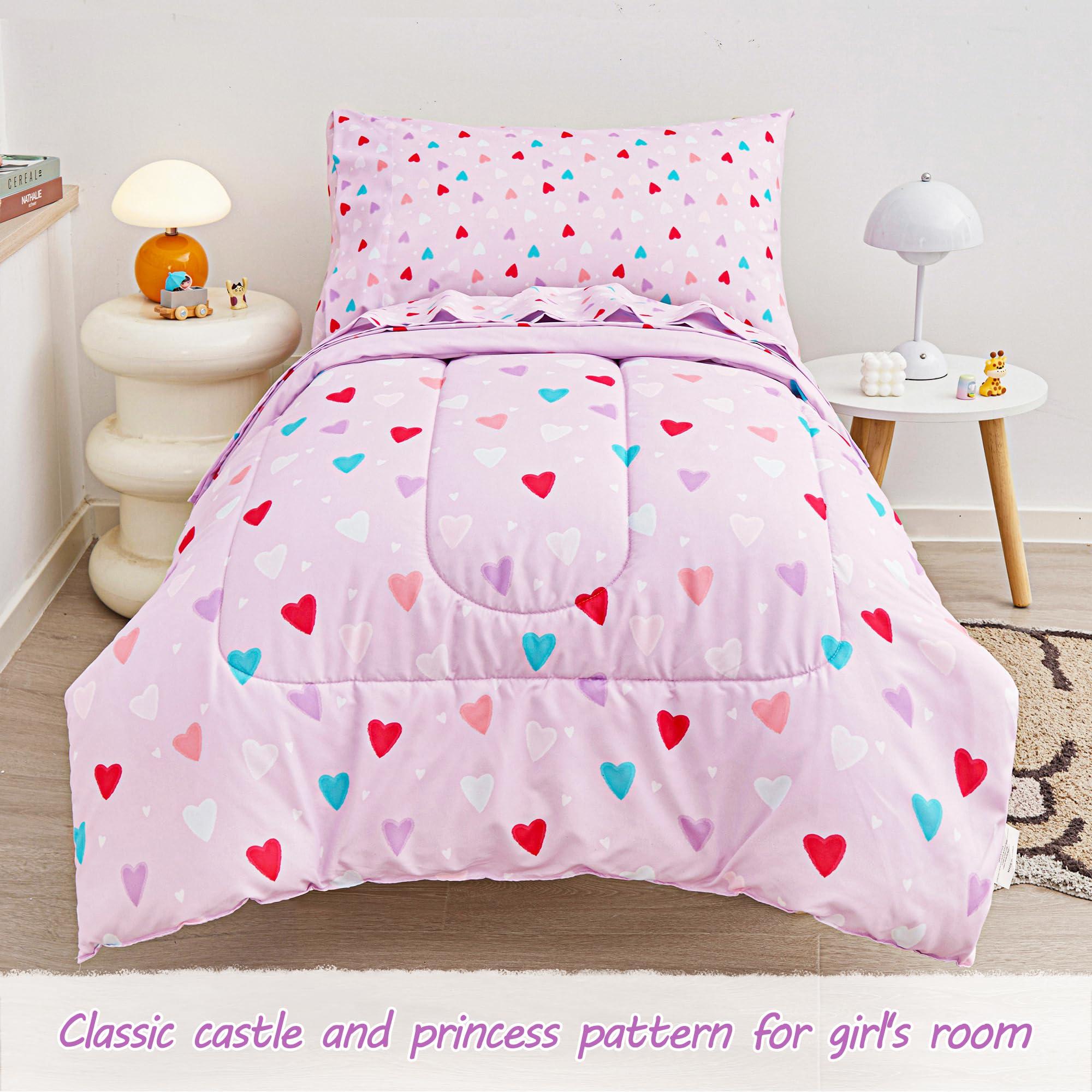 Viviland Viviland Purple Heart Toddler Comforter Sets, Cute Girls Toddler Bedding Set, Soft Microfiber Toddler Bed Set