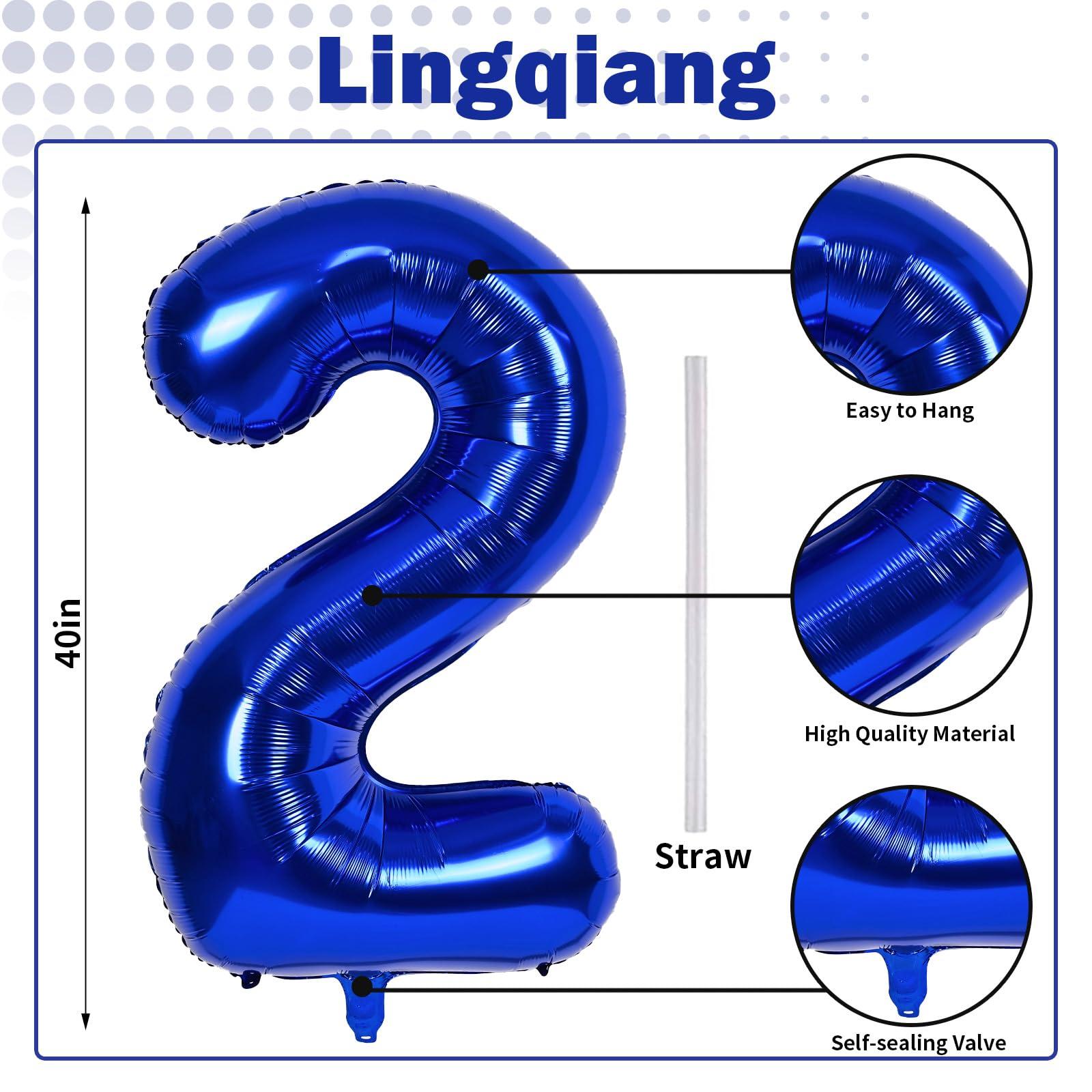 Lingqiang 40\" Balloon Number 2 Navy Blue, Large Dark Blue Foil Number Balloons Set 0-9, Royal Blue 2 Helium Balloons for Boys 2nd 12th 20th Birthday Anniversary Graduation Party Decoration Supplies