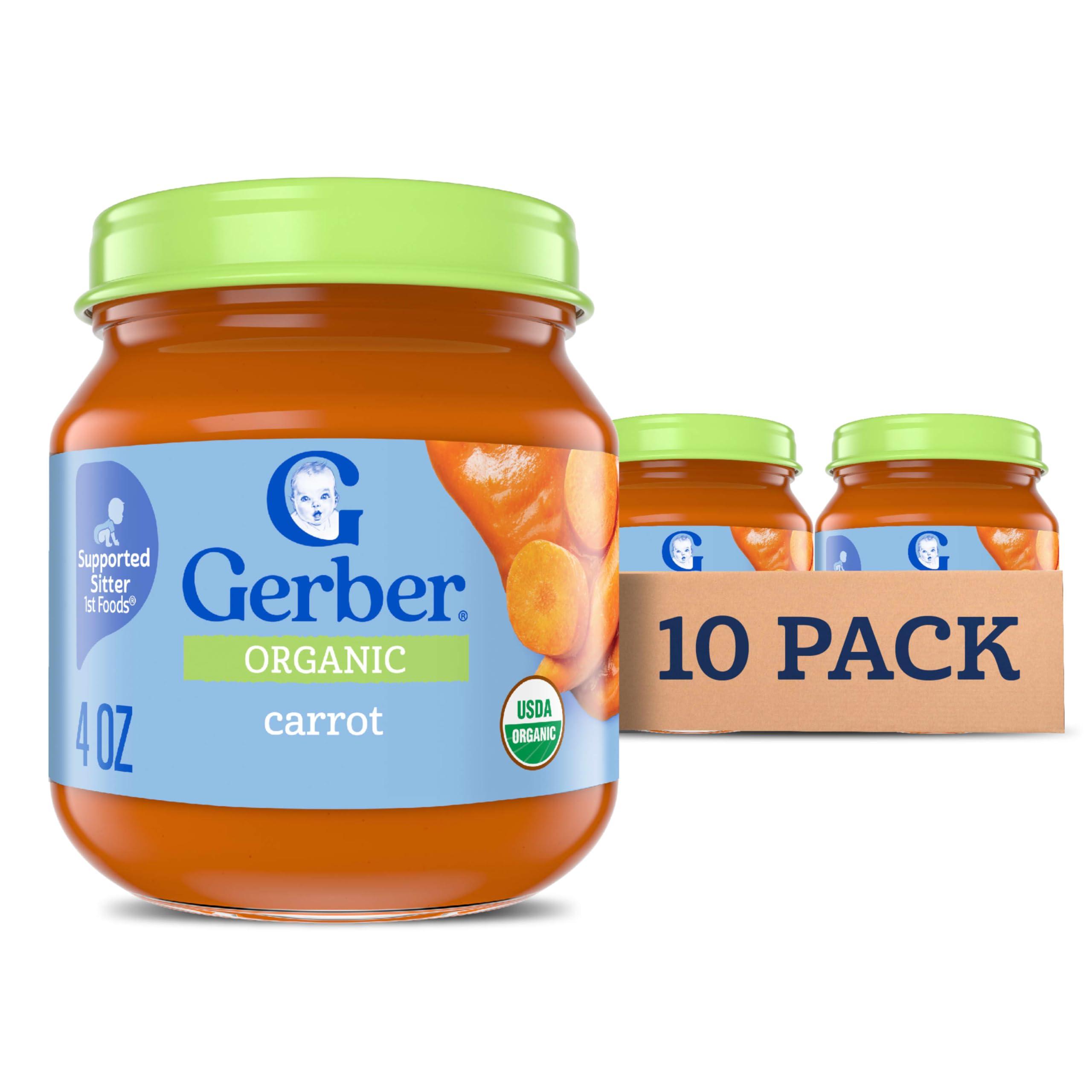 Gerber Gerber 1st Foods Organic for Baby Baby Food, Carrot, 4 oz Jar (10 Pack)