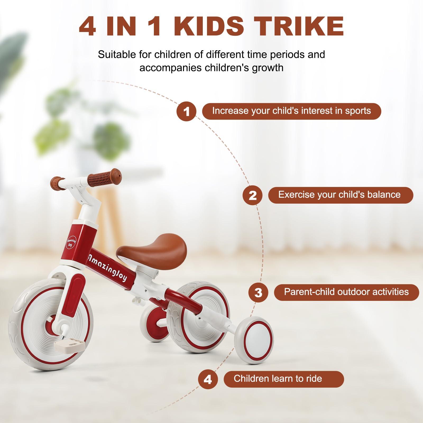 AmazingJoy AmazingJoy Tricycle for Toddlers 1-3 Year Old,Toddler Trike,4 in 1 Baby Balance Bike for 2 3 4 Year Old Girls,Kids Bikes Toys with Easy Assembly Removable Pedal Birthday Gifts for Christmas
