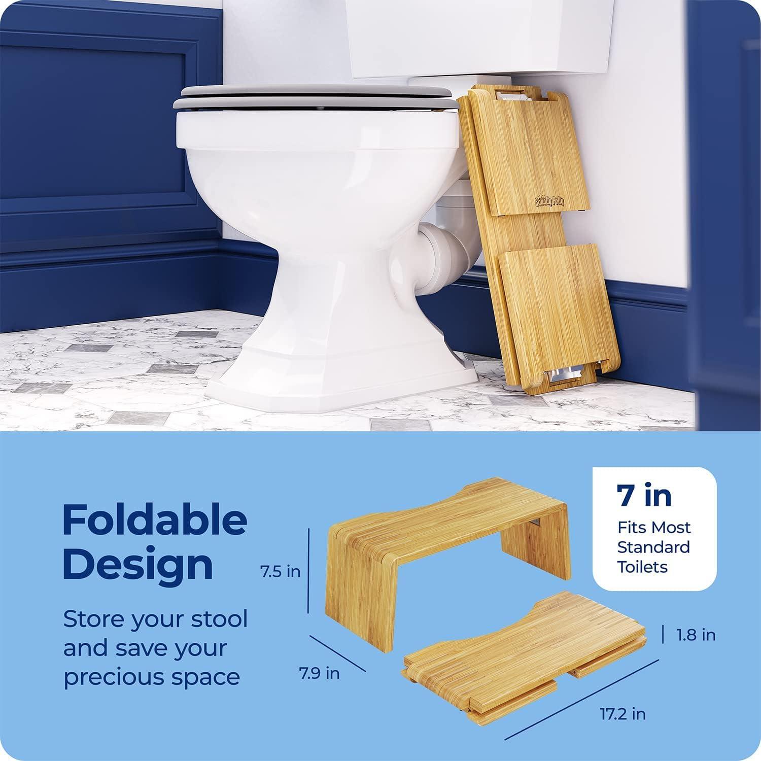 Squatty Potty Squatty Potty Oslo Folding Bamboo Toilet Stool 7 Inches, Collapsible Bathroom Stool for Kids and Adults Brown, Portable and Space-Saving