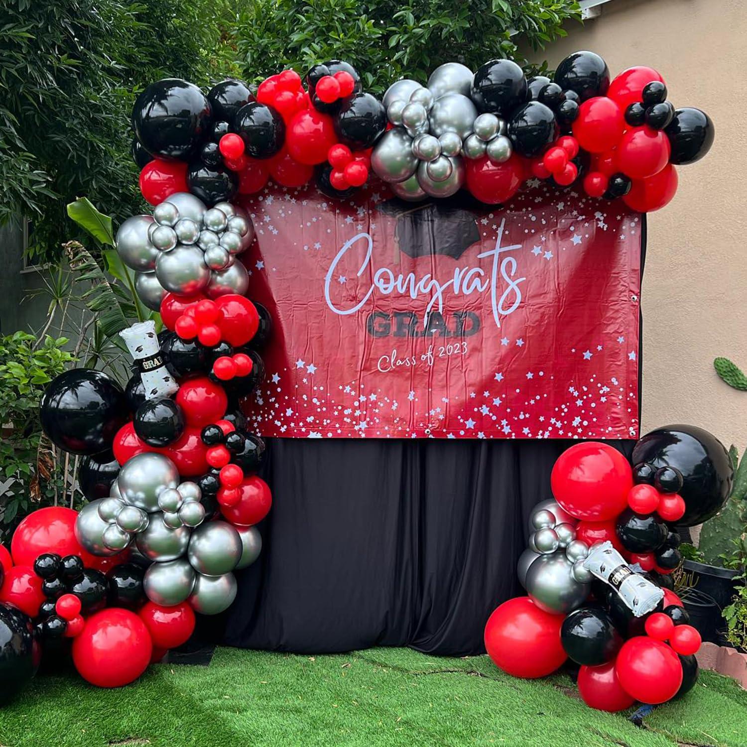 UAEYW 139Pcs Red and Black Balloon Arch Garland Kit for Graduation Party Decorations,Red Black White Silver Confetti Explosion Star Balloons for Class of 2024 Congrats Grad Celebrations Birthday Supplies