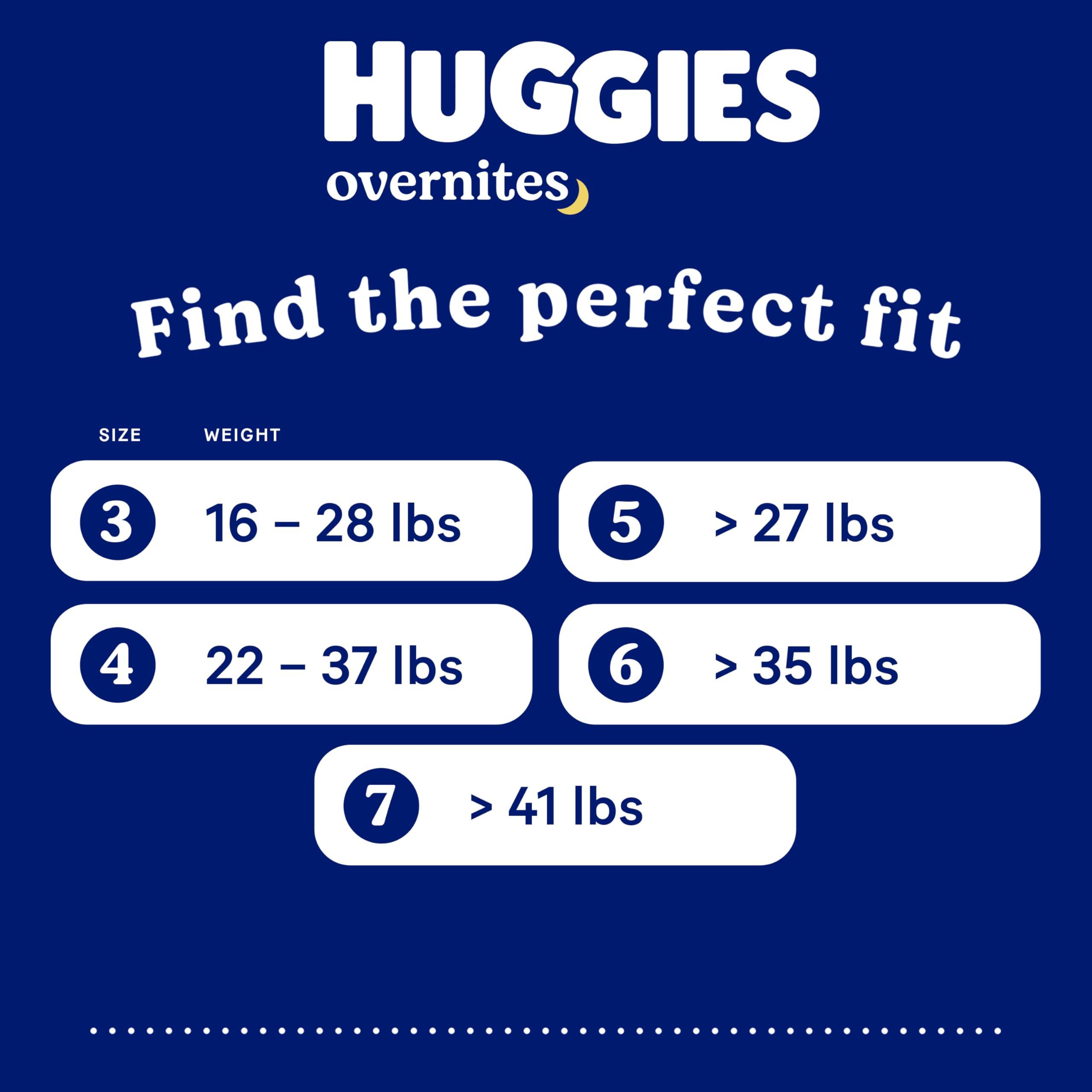 HUGGIES Huggies Size 3 Overnites Baby Diapers: Overnight Diapers, Size 3 (16-28 lbs), 132 Ct (2 Packs of 66)