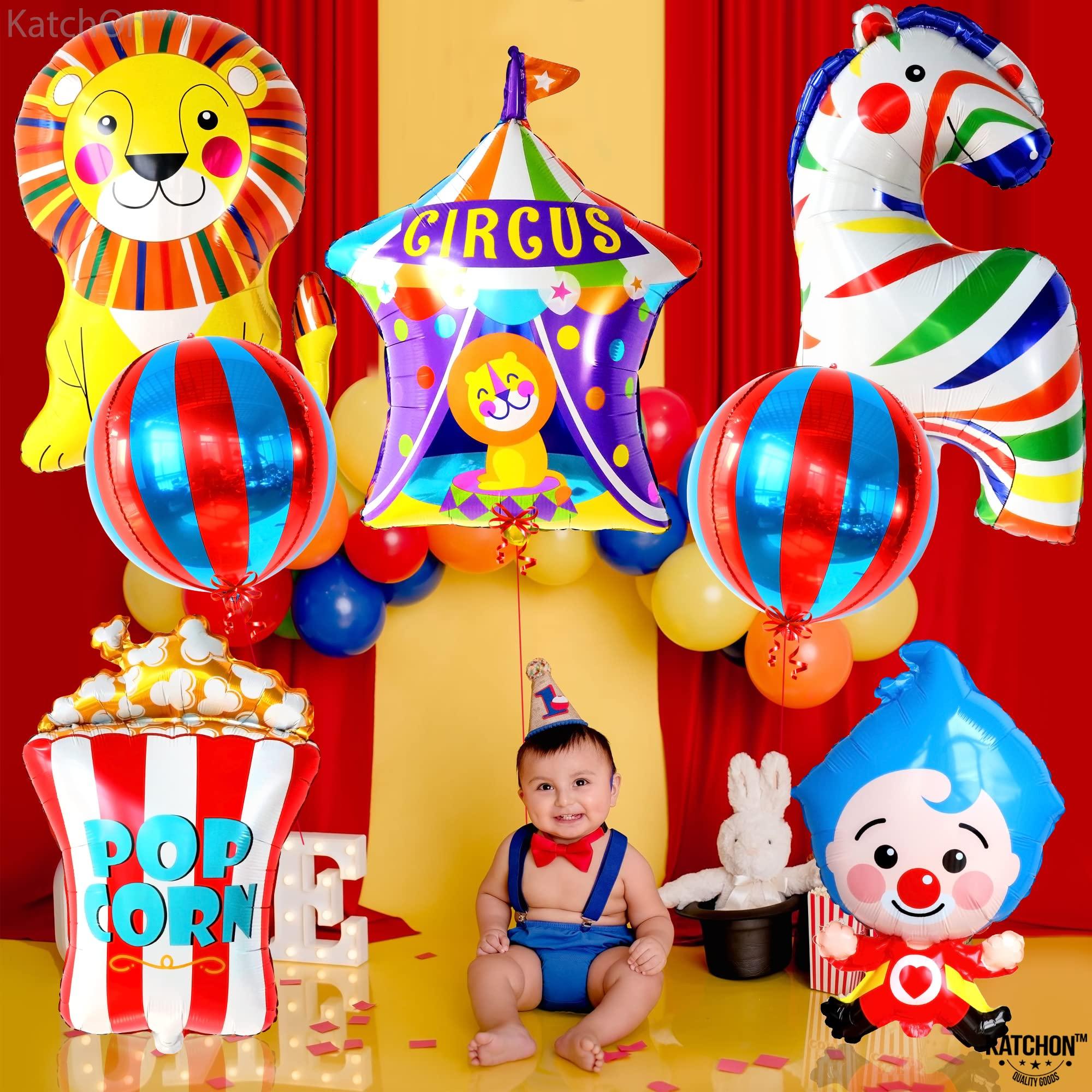 KatchOn Red and Blue Carnival Balloons - Pack of 6, Circus Decorations with Circus Balloons for Circus Party Decorations - Pack of 7 | Carnival Theme Party Decorations | Clown Balloons for Circus Decorations