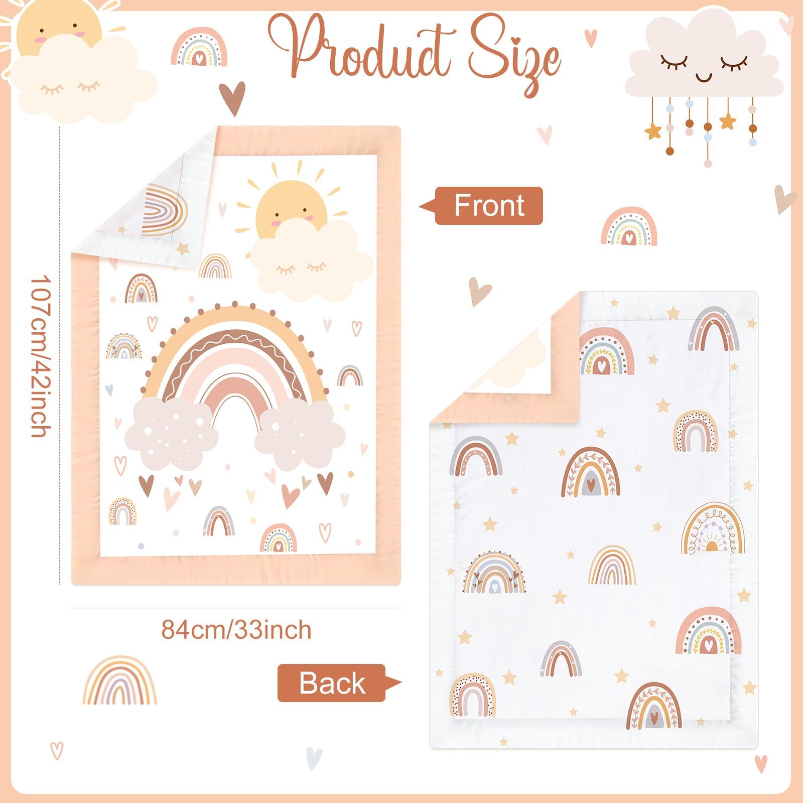 Hahafelt Hahafelt 4 Pieces Rainbow Boho Crib Bedding Set for Girls and Boys, Bohemian Soft Baby Bedding Set Including Crib Skirt, Comforter, Crib Sheet and Diaper Stacker for Nursery