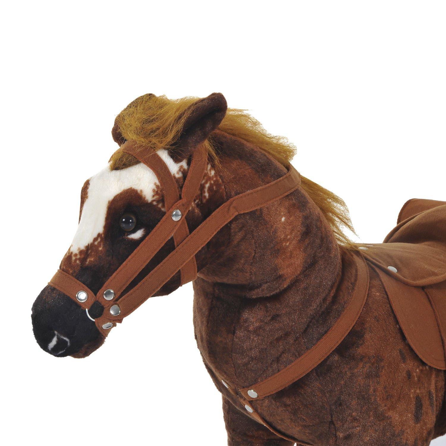 Qaba Qaba Sound-Making Ride On Horse for Toddlers 3-5, with Neighing and Galloping Sound, Stuffed Animal Horse Toy for Kids with Padding, Soft Feel, Brown